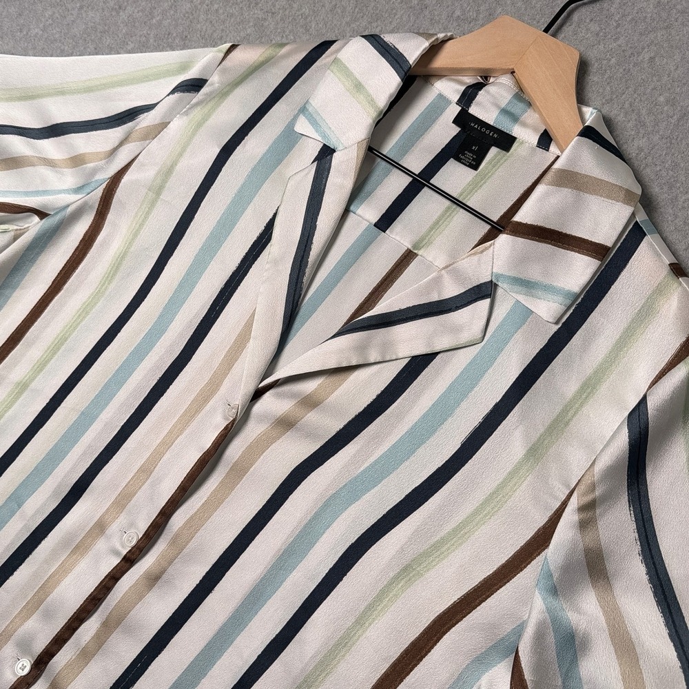 Halogen Womens XL Multi-Color Striped Short Sleeve Button Up Camp Collar Shirt
